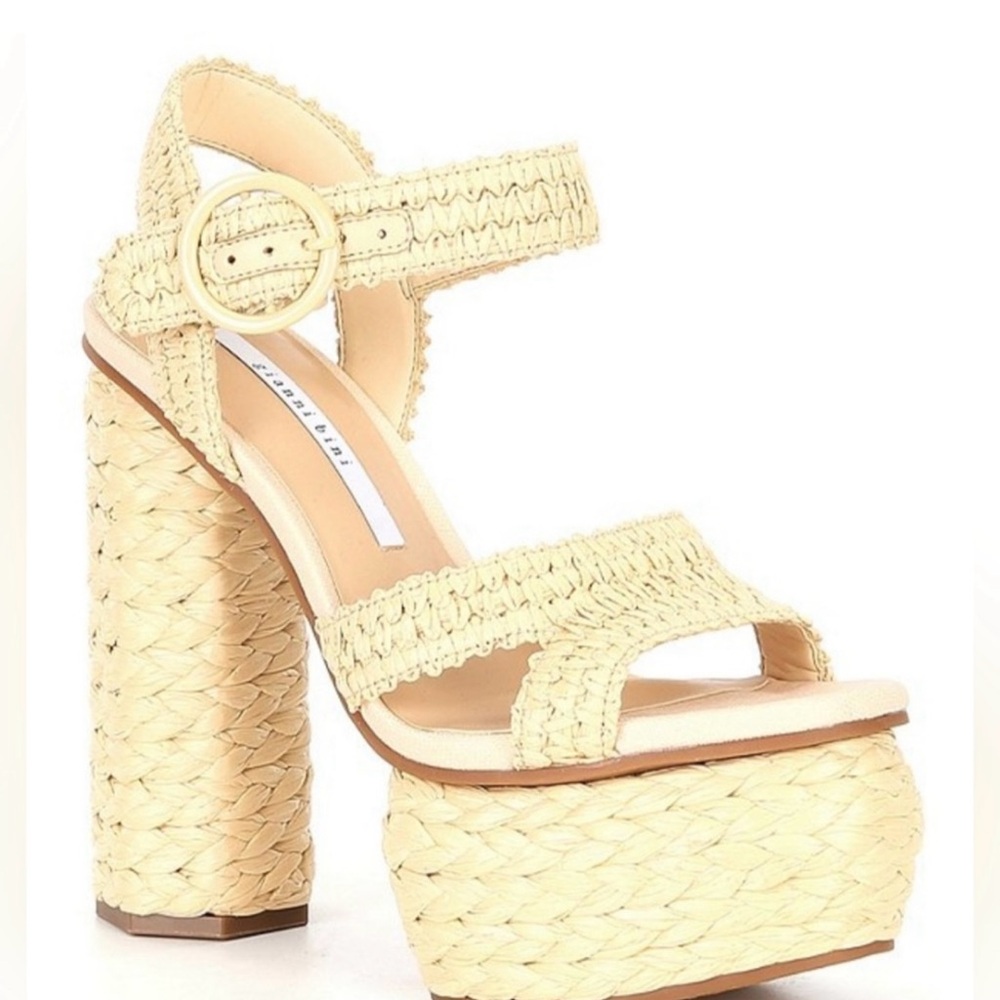 Gianni Bini Cream Woven Platform Sandals